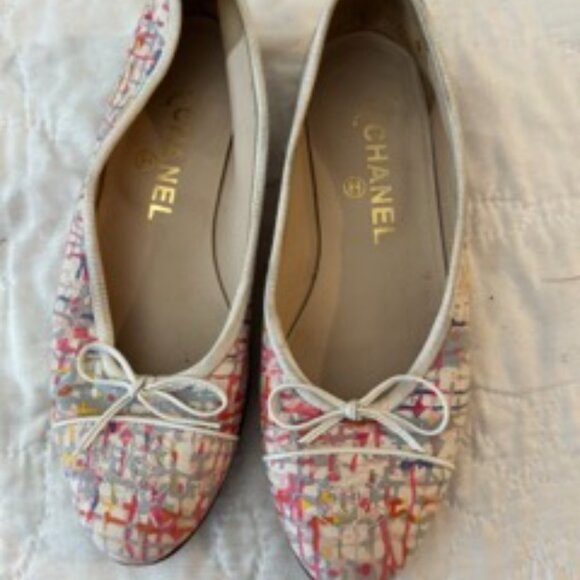 Chanel Multicolor Tweed Ballet Flats Size 37.5 - Picture 1 of 3